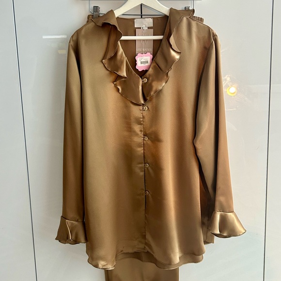 LISE WATIER Lingerie Satin Silky Pajama Set Extra Large Beige Gold Sleepwear - Picture 8 of 17